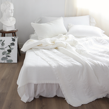 린즈홈 60수 아사면 줄누빔 워싱 면 차렵이불 겸 프릴 스프레드 세트, 화이트