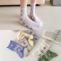 [6개세트] 워더미 여성용 봄 데이지 라인 파스텔 감성 중목 양말 W564