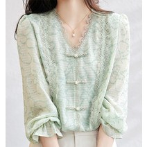 패션시그널 펄버튼비즈 레이스 블라우스 D348C9