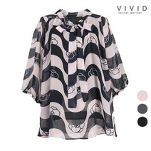 [비비드 시크릿가너] VIVID 여성 로즈프린트 타이 쉬폰 블라우스
