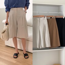 수니베 쉬크 린넨 5부 뒷밴딩 마 여름 반바지 빅사이즈 루즈핏 심플 베이지 오피스룩