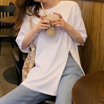 상쾌한 외출 여성 여름 상의 패션 박시한 반팔티 앞트임 티셔츠 3월~8월 여성의류