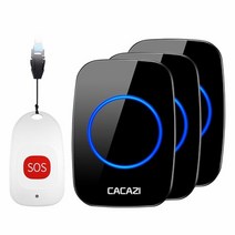 도어벨 차임벨 현관벨 CACAZI 스마트 홈 무선 호출기 노인 비상 알람 호출 벨 미국 플러그 80m 원격 끈 SOS 버튼, 협동사, 블랙 1x3, 영국