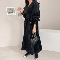 마이시즌 여성용 카라 버튼 코듀로이 원피스