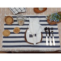 리넨 냅킨 화이트 블루 라인 플레이스 매트 - 두꺼운 줄무늬, 화이트 블루 두꺼운 줄무늬