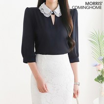 모리스커밍홈 자수 비즈카라 트임넥 블라우스_M2304BL091B