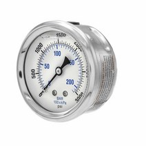 액체 충전 센터 백 마운트 압력 게이지 6.4cm(2.5인치) 다이얼 03000 PSI 0.6cm(1/4인치) 수 NPT 연결 스테인리스 스틸 케이스 및 베젤 (1) 588, 1