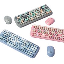 로이체 레트로감성 스타일리쉬 저소음 무선 키보드 마우스 세트 RMK-5000, 핑크