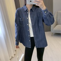 POMTOR 여성 청남방 데님남방 루즈핏 캐주얼 데일리 워싱 빅사이즈