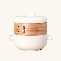쿡차 세라믹 냄비+대나무 찜기+만두 찜통 시트, 백색, 중(2.5L)