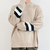블레오 남성 봄 가을 라운드 오버핏 단가라 데일리 긴팔 니트