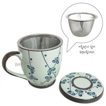 설화 녹차머그잔 300ml 도자기 거름망 찻잔, 단품, 1개
