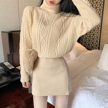 터틀넥 목폴라 니트 미니 원피스