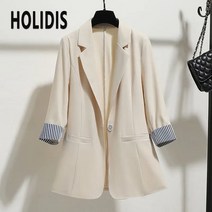 HOLIDIS 여성 7부 정장 코트 슬림핏 봄/여름/가을 상의 솔리드 스트라이프 배색 정장자켓