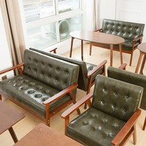 엔틱 레트로 카페쇼파 응접실 인조가죽소파 2인, 다크브라운 2인용
