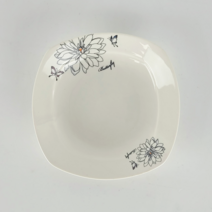 버터플라이 도자기 반찬접시 가성비 그릇, 소(14cm), 1개, 화이트