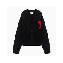 (당일) 22FW 아미 빅 하트 로고 블랙 울 브이넥 가디건 BFUKC002018 009