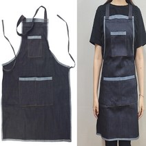 가벼운 데님 패션 청 끈 앞치마 카페 바리스타 작업용 주머니 청소 주방 식당 예쁜 작업복 미술 화방 공예용 슬림 압치마 가리개 남녀 매장 관리 유니폼