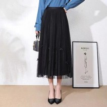 다재다능한 봄 여름 여성 의류 나비매듭 및 구슬 장식과 우아한 높은 허리 메쉬 주름 치마