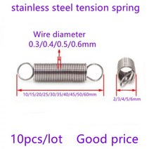 용수철 스프링 10 개/몫 인장 0.2mm 0.3mm 0.4mm 0.5mm 0.6mm 304 스테인레스 스틸 확장 OD 2mm-6mm 길이 10mm ~ 50mm A2205627, 0.5mm 10pcs, 45mm, 45mm