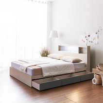 우아미가구 모노 밀크 C타입 LED 3서랍 슈퍼싱글 침대+본넬매트 FO5151, 오크그레이