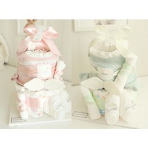 주식회사 앙앙 넌 나의 천사야 2단 기저귀케익 (핑크 민트) (바디슈트2장+양말+미니타올2장), 출산선물