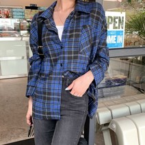[바보사랑] 겟잇미 도트츠 박시 루즈핏 언발 체크 셔츠[겟잇미]