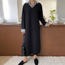 마이시즌 여성용 단가라 셔츠 레이어드 원피스