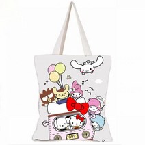 2022 Sanrios Anime Kt 고양이 캔버스 숄더 백 만화 숙녀 쇼핑백 점심 가방 귀여운 핸드백 Tote Books Bag Girls Gift