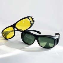 선빛 안경위 쓰는 UV차단 포렌즈 선글라스 그린+옐로우 2개제공 주야간 겸용 자외선차단 선명한 야간 라이딩 낚시 등산 골프 운전
