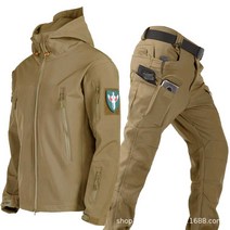 승마조끼 상어가죽 바람막이 세트남성 가을겨울 기모 등산복 방풍방수 라이딩 낚시옷, T03-카키, C04-XL