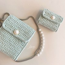 [몬지얀] 코튼하이클래스스퀘어백DIY 코바늘가방뜨기, 3.소프트블루, 골드