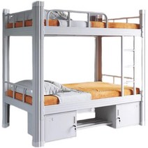 철제벙커침대 남매 2층 벙커 침대 책상 일체형, 화이트  90X200 매트리스+베드보드