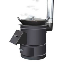 스탠드 가마솥 부뚜막 냄비 소각 야외 화덕 드럼통, 40cm +부속품+냄비 +덮개(송배관 +재호퍼