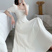 순이들 여성 스퀘어넥 퍼프 소매 원피스