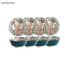 BLOWFISH FUGU 북유럽 그릇 세트 캐릭터 밥그릇 국그릇입니다+랜덤 사은품, 4P4.5인치입니다, 미록
