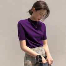 코발트블루 니트 여리여리 파스텔 라운드 긴팔 소라색 가을 간절기 하늘색 니트티 여성