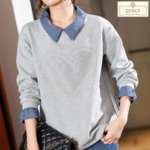ZENCY 젠시 블루카라 소매레이어드 맨투맨