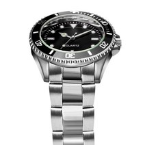 남성메탈시계 다이버 스타일 시계 39mm 블랙 다이얼 단일 회전식 베젤 일본 무브먼트 스틸 스트랩