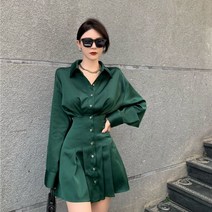 안나리야 실크 새틴 실키 카라 슬림 셔츠 미니 원피스 SY