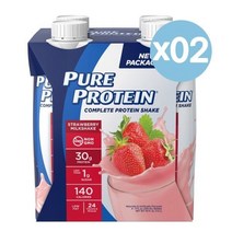 Pure Protein 퓨어프로틴 스트로베리 밀크쉐이크 쉐이크 프로틴 30g 함유 325ml 4개입 2팩 Strawberry Milkshake Complete Shake