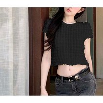 래피의류 크롭 반팔티셔츠 와플티셔츠