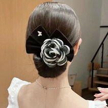 PKFARM 다함께 차차차 플라워 장식 똥머리 밴드 당고머리 헤어밴드 스틱 머리끈, 블랙, 1개입