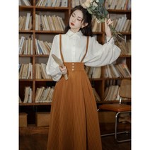 클래식 퍼프소매 스트라이프 투피스 데이트 봄 복고의상