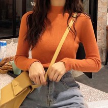 여성 반폴라 골지 슬림 긴팔니트