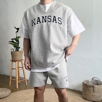 남자 켄자스 조끼 맨투맨 반바지 봄 여름 가을 회색 커플 트레이닝 세트 3컬러