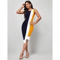 미디 원피스 Clasi 타색 비대칭 아랫단 바디콘 드레스