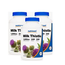 뉴트리코스트 Nutricost Milk Thistle 4배 추출 밀크씨슬 씨앗 1000mg 240정 3병, x, 1개