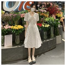 VSYOY 퍼프 레이스 플라워 원피스