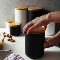 커피 원두 캐니스터 분쇄원두보관 밀폐 보관 용기 통 보관함 우드 도자기, 소형, 화이트